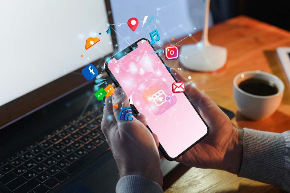 Social media on mobile (illustration)